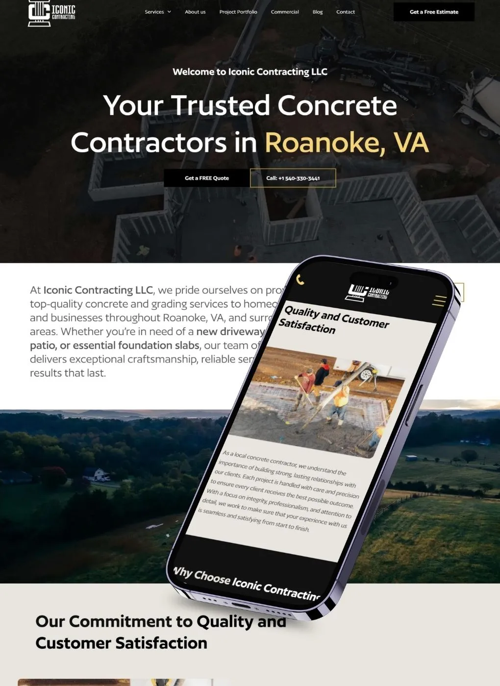 The Iconic Contracting website on desktop and phone: Your Trusted Concrete Contractors in Roanoke, VA