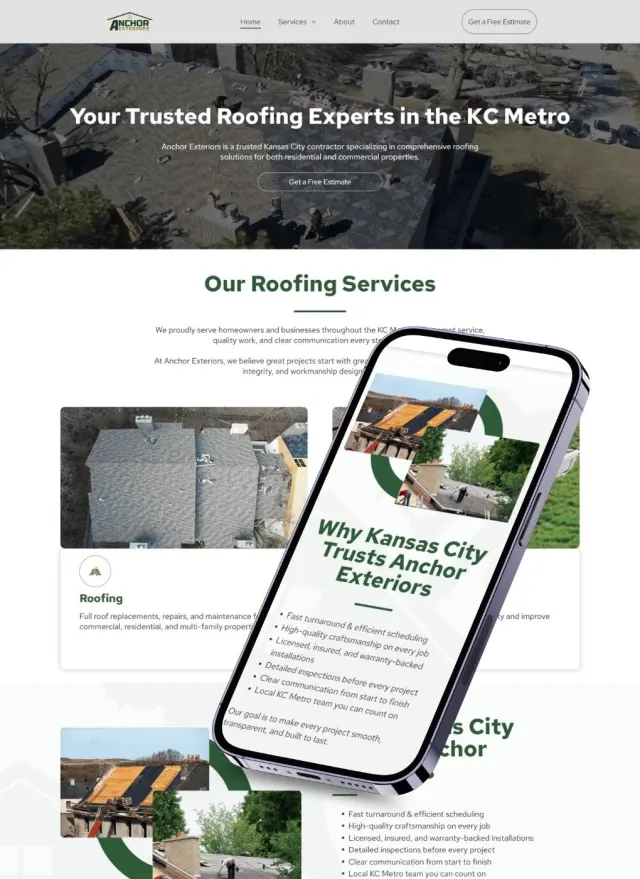 Anchor Exteriors website on desktop and phone: Your Trusted Roofing Experts in the KC Metro