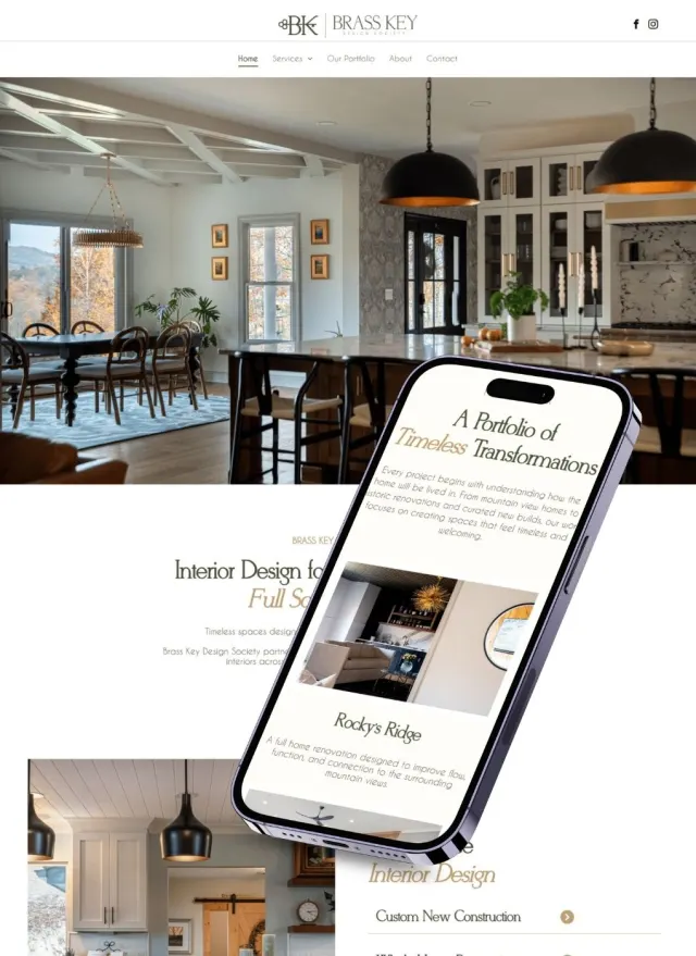 Brass Key Design Society website on desktop and phone: A Portfolio of Timeless Transformations