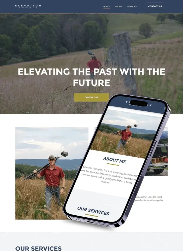 Elevation Surveying website on desktop and phone: Elevating the past with the future