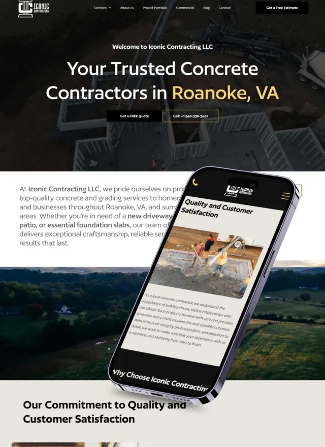 Iconic Contracting website on desktop and phone: Your Trusted Concrete Contractors in Roanoke, VA