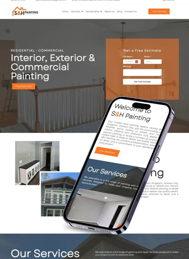 S&H Painting website on desktop and phone: Interior, Exterior & Commercial Painting